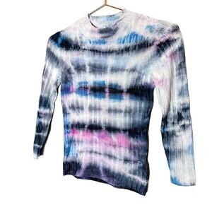 Ply-Knits Fukase Blue Tie-Dye Painted Short Mock Neck Top Size Extra Small